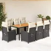 Image de vidaXL Ensemble Ã  manger de jardin 9pcs coussins noir rÃ©sine tressÃ©e
