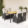 Image de vidaXL Ensemble Ã  manger de jardin coussins 5pcs Noir RÃ©sine tressÃ©e
