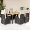 Image de vidaXL Ensemble Ã  manger de jardin coussins 7pcs Noir RÃ©sine tressÃ©e