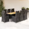 Image de vidaXL Ensemble Ã  manger de jardin 9pcs coussins noir rÃ©sine tressÃ©e