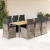 Image de Vidaxl Ensemble Ã Manger De Jardin 9 Pcs Coussins Gris RÃ©sine TressÃ©e
