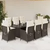 Image de Vidaxl Ensemble Ã Manger De Jardin Et Coussins 9 Pcs Marron Poly Rotin
