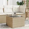 Image de Vidaxl Table De Jardin Dessus En Verre Beige 55x55x37cm RÃ©sine TressÃ©e