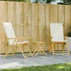 Image de Vidaxl Ensemble De Bistro Pliante 3 Pcs Et Coussins Blanc CrÃ¨me Bambou