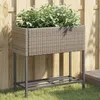 Image de Vidaxl JardiniÃ¨re Avec ÃtagÃ¨re Gris RÃ©sine TressÃ©e