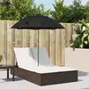 Image de Vidaxl Chaise Longue Double Avec Coussins Et Parasol Marron Poly Rotin