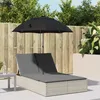 Image de Vidaxl Chaise Longue Double Avec Coussins Et Parasol Gris Clair Rotin