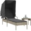 Image de Vidaxl Chaise Longue Avec Auvent Et Table Gris Clair RÃ©sine TressÃ©e