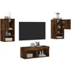 Image de Vidaxl Meuble Tv Mural 4 Pcs Avec LumiÃ¨res Led ChÃªne FumÃ©