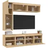 Image de Vidaxl Ensemble De Meubles Tv Muraux 7pcs Et LumiÃ¨res Led ChÃªne Sonoma