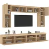 Image de Vidaxl Ensemble De Meubles Tv Muraux 8pcs Et LumiÃ¨res Led ChÃªne Sonoma