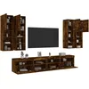 Image de Vidaxl Ensemble De Meubles Tv Muraux 7 Pcs Et LumiÃ¨res Led ChÃªne FumÃ©