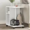 Image de vidaXL Table d'appoint avec roues blanc 50x30x55 cm bois d'ingÃ©nierie