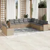 Image de Vidaxl Salon De Jardin Et Coussins 11 Pcs MÃ©lange Beige RÃ©sine TressÃ©e