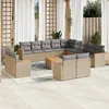 Image de Vidaxl Salon De Jardin Et Coussins 14 Pcs MÃ©lange Beige RÃ©sine TressÃ©e