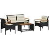 Image de Vidaxl Salon De Jardin 4 Pcs Avec Coussins Noir RÃ©sine TressÃ©e