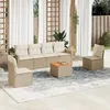Image de Vidaxl Salon De Jardin Avec Coussins 7 Pcs Beige RÃ©sine TressÃ©e