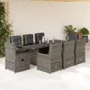 Image de Vidaxl Ensemble Ã Manger De Jardin 9 Pcs Coussins Gris RÃ©sine TressÃ©e