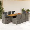 Image de Vidaxl Ensemble Ã Manger De Jardin 9 Pcs Coussins Gris RÃ©sine TressÃ©e