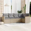Image de Vidaxl Salon De Jardin Avec Coussins 5 Pcs Beige RÃ©sine TressÃ©e