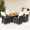 Image de Vidaxl Ensemble Ã Manger De Jardin Coussins 7 Pcs Noir RÃ©sine TressÃ©e