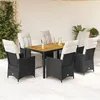 Image de Vidaxl Ensemble Ã Manger De Jardin Coussins 7 Pcs Noir RÃ©sine TressÃ©e