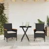 Image de Vidaxl Ensemble De Bistro Avec Coussins 3pcs Noir RÃ©sine TressÃ©e Verre