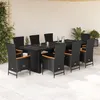 Image de Vidaxl Ensemble Ã Manger De Jardin 9pcs Coussins Noir RÃ©sine TressÃ©e