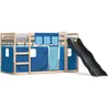 Image de vidaXL Lit superposÃ© avec toboggan et rideaux bleu 80x200 cm
