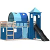 Image de vidaXL Lit superposÃ© avec toboggan et rideaux bleu 90x190 cm