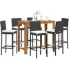 Image de Vidaxl Ensemble De Bar De Jardin 7 Pcs Noir Bois Massif Acacia Rotin