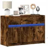 Image de vidaXL Meuble TV avec LED chÃªne fumÃ© 91x34x61 cm bois d'ingÃ©nierie