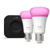 Image de Philips Hue White And Color Ambiance Kit De DÃ©marrage : Deux Ampoules ConnectÃ©es De Couleur E27 + Hue Bridge Pro