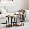 Image de Table D'appoint Vidaxl 2 Pcs En ChÃªne FumÃ©, Bois D'ingÃ©nierie Et MÃ©tal