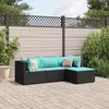 Image de Vidaxl Salon De Jardin 4 Pcs Avec Coussins Noir RÃ©sine TressÃ©e