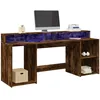 Image de Vidaxl Bureau Et LumiÃ¨res Led ChÃªne FumÃ© 200x55x91cm Bois D'ingÃ©nierie