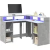 Image de vidaXL Bureau et lumiÃ¨res LED gris bÃ©ton 130x130x91cm bois ingÃ©nierie