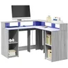 Image de vidaXL Bureau et lumiÃ¨res LED sonoma gris 130x130x91cm bois ingÃ©nierie