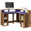 Image de vidaXL Bureau avec lumiÃ¨res LED vieux bois bois d'ingÃ©nierie