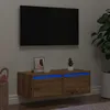 Image de vidaXL Meuble TV avec lumiÃ¨res LED chÃªne artisanal 75x35,5x25 cm