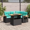 Image de Vidaxl Salon De Jardin 5 Pcs Avec Coussins Noir RÃ©sine TressÃ©e Acacia