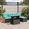 Image de Vidaxl Salon De Jardin 6 Pcs Avec Coussins Noir RÃ©sine TressÃ©e Acacia
