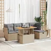 Image de Vidaxl Salon De Jardin 6 Pcs Avec Coussins Beige RÃ©sine TressÃ©e Acacia