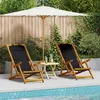 Image de Chaises De Plage Pliantes Vidaxl 2 Pcs Black Bois D'acacia Massif & TextilÃ¨ne