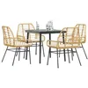 Image de vidaXL Ensemble Ã  manger jardin coussins 5pcs marron poly rotin verre