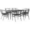 Image de vidaXL Ensemble Ã  manger de jardin coussins 7pcs noir poly rotin verre