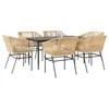 Image de vidaXL Ensemble Ã  manger jardin coussins 7pcs marron poly rotin verre