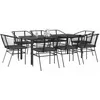 Image de vidaXL Ensemble Ã  manger de jardin coussins 9pcs noir poly rotin verre