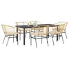 Image de vidaXL Ensemble Ã  manger jardin coussins 7pcs marron poly rotin verre