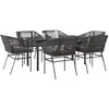 Image de vidaXL Ensemble Ã  manger de jardin coussins 7pcs noir poly rotin verre